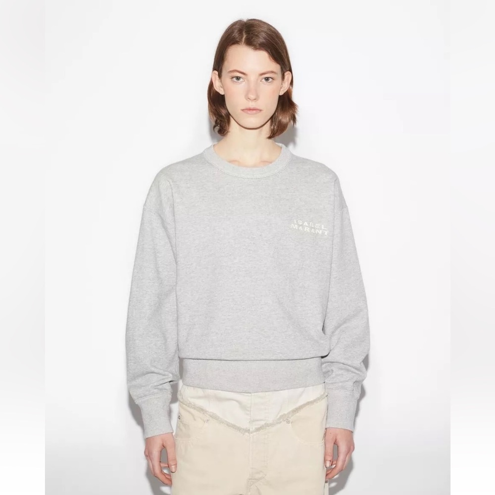 ISABEL MARANT GRAY Shad Embroidered Logo Sweatshirt 34 XS NWT